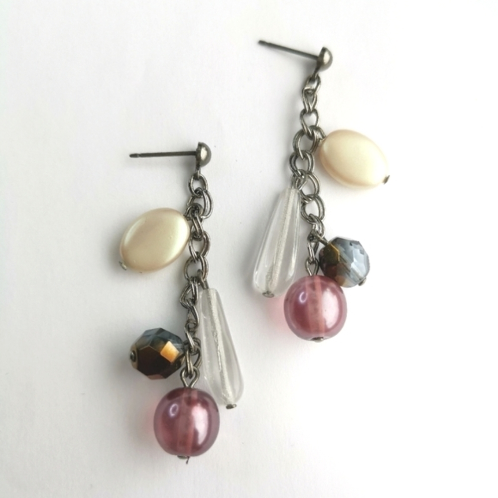 NEW Czech beaded  cluster earrings lavender  grey
